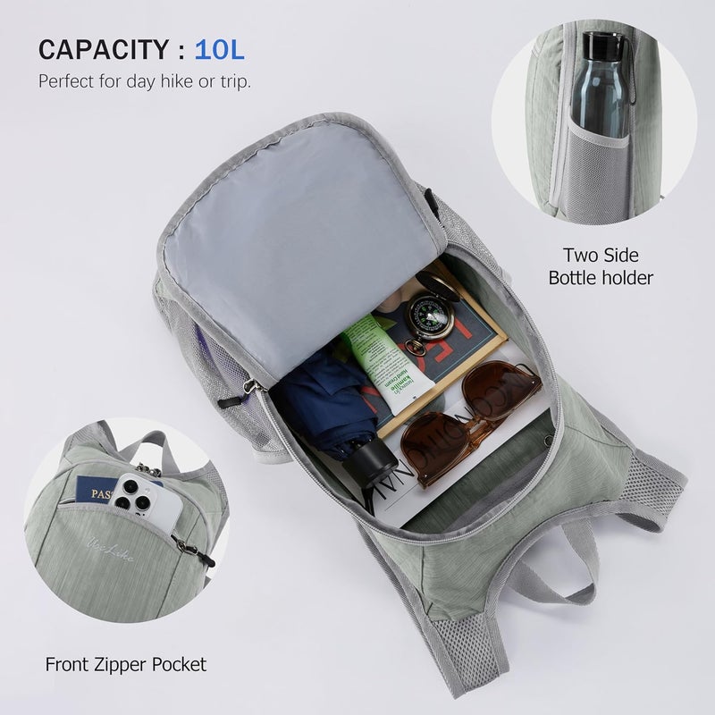 Uselike 10L Small Hiking Backpack Travel Daypack Lightweight Packable Back Pack for Women Men(Light Grey) - Image 5